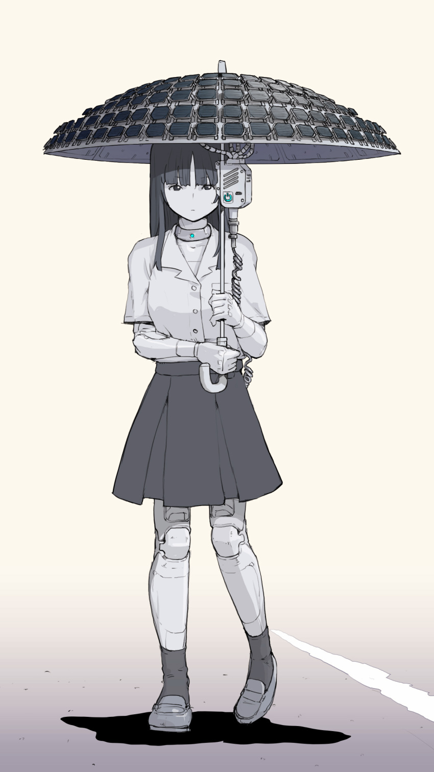 1girl, absurdres, android, bangs, black_eyes, black_hair, black_legwear, black_skirt