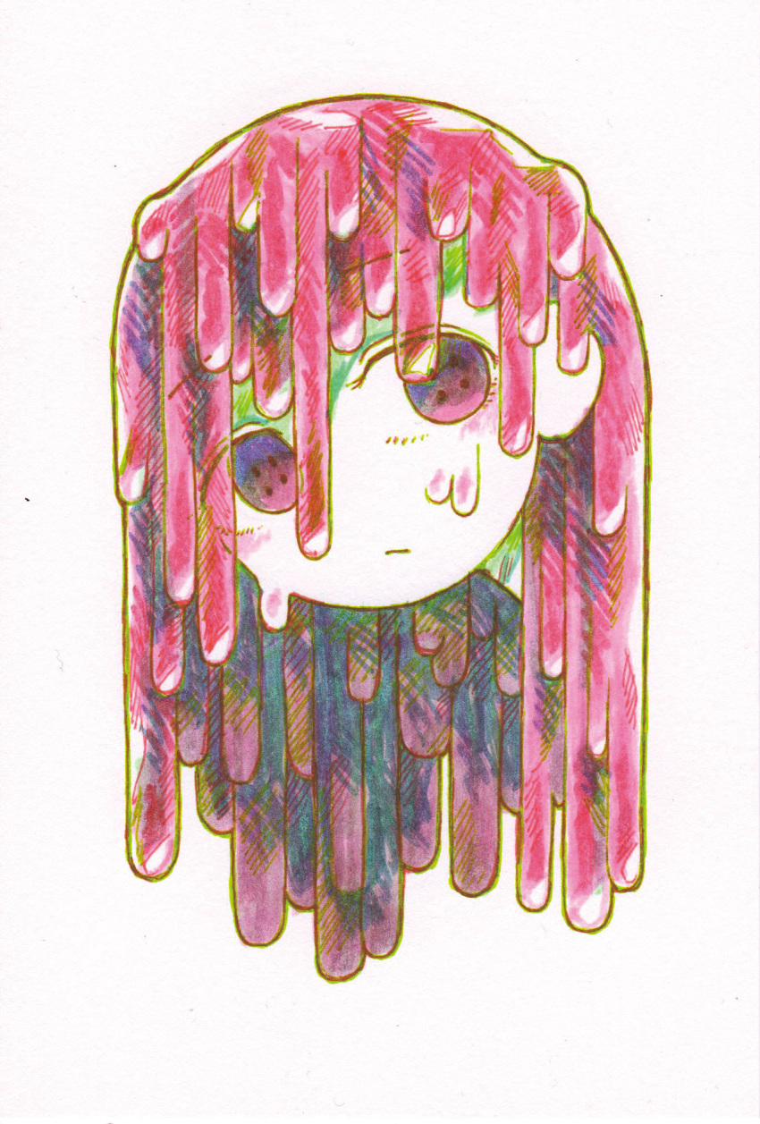 1girl, button_eyes, closed_mouth, commentary_request, highres, looking_at_viewer, mizuinokima, pink_hair