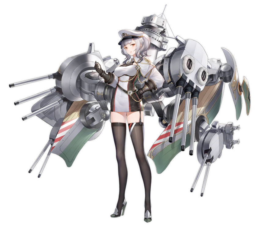 1girl, artist_request, azur_lane, bangs, black_legwear, blunt_bangs, breasts, cannon