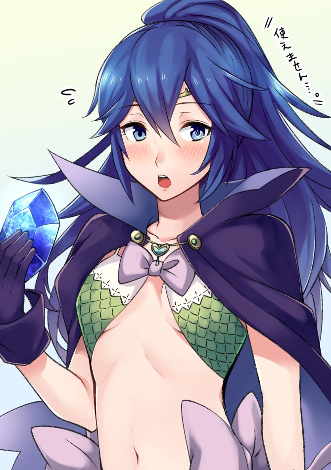 1girl, ameno_(a_meno0), blue_eyes, blue_hair, blush, bow, cape, circlet
