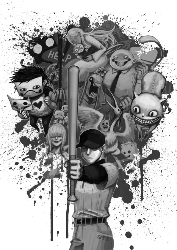 2girls, 6+boys, add-on_(off), artist_name, backpack, bag, baseball_bat, baseball_cap