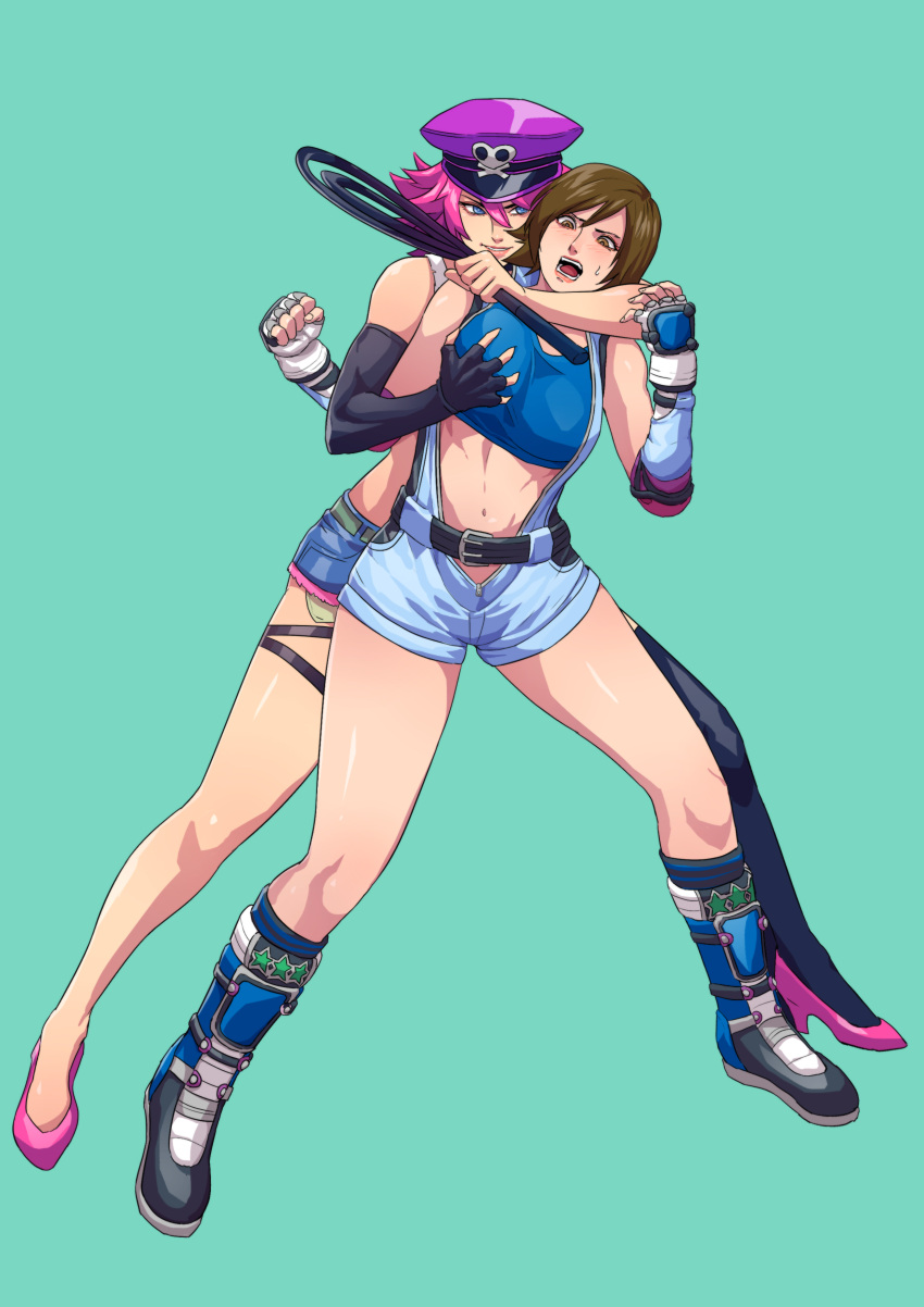 2girls, absurdres, breast_grab, breasts, brown_hair, capcom, cirenk, dress