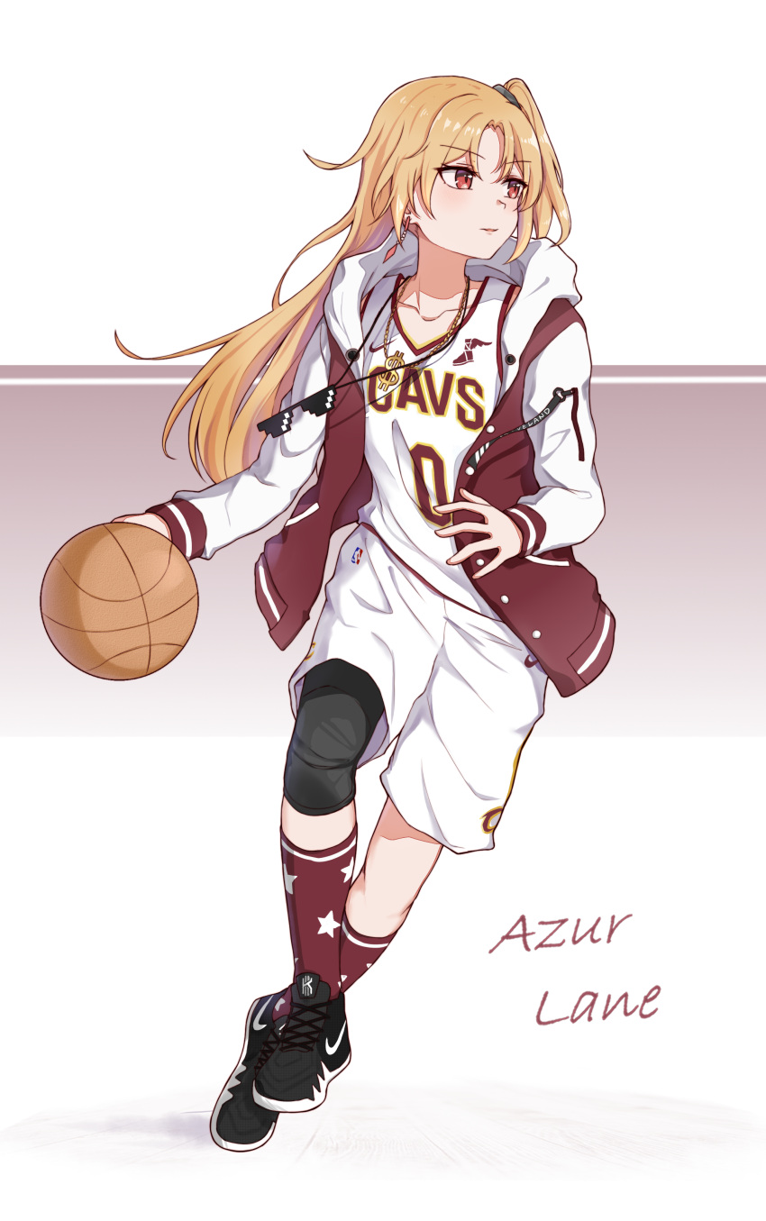 1girl, absurdres, alternate_costume, azur_lane, bangs, basketball, basketball_uniform, bling