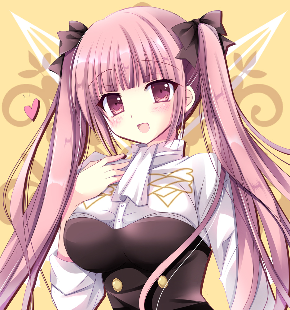 1girl, :d, bangs, black_bow, black_ribbon, blush, bow, breasts