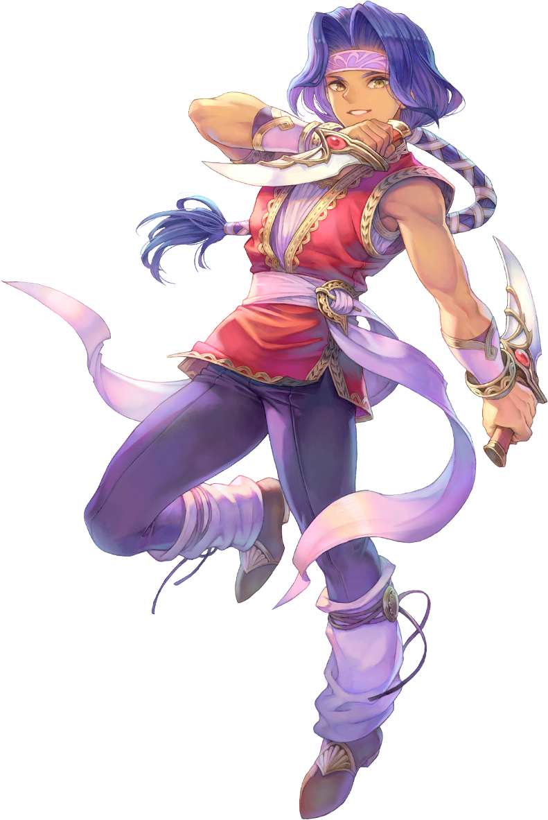 1boy, artist_request, black_pants, brown_footwear, dagger, dark_skin, dual_wielding, full_body