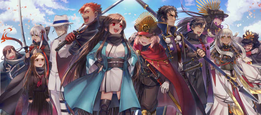>_<, ahoge, akechi_mitsuhide_(fate/grand_order), cape, chacha_(fate/grand_order), cosplay, costume_switch, fate/grand_order