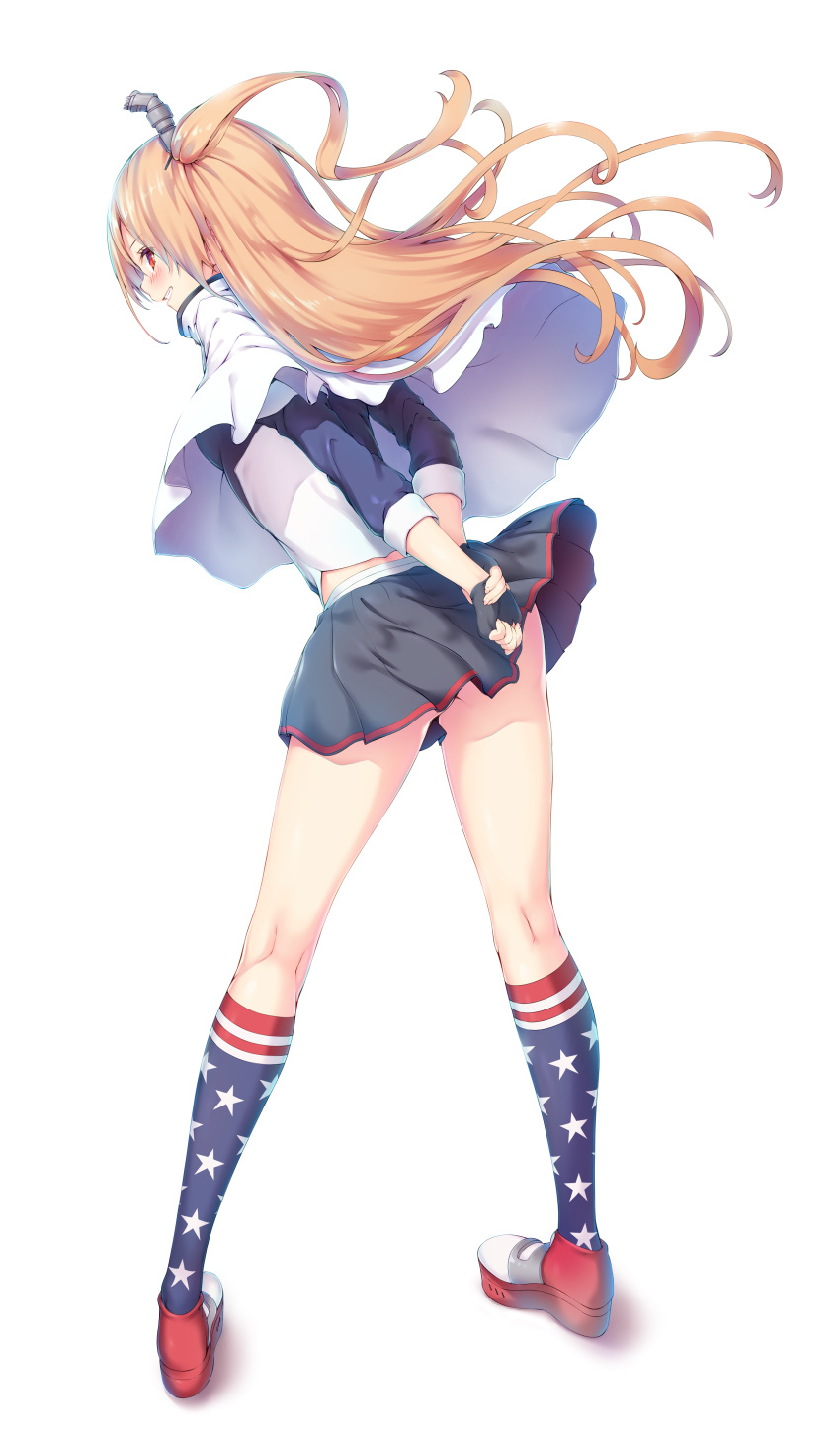 1girl, absurdres, akyorapenyo, american_flag_legwear, arms_behind_back, ass, azur_lane, bangs