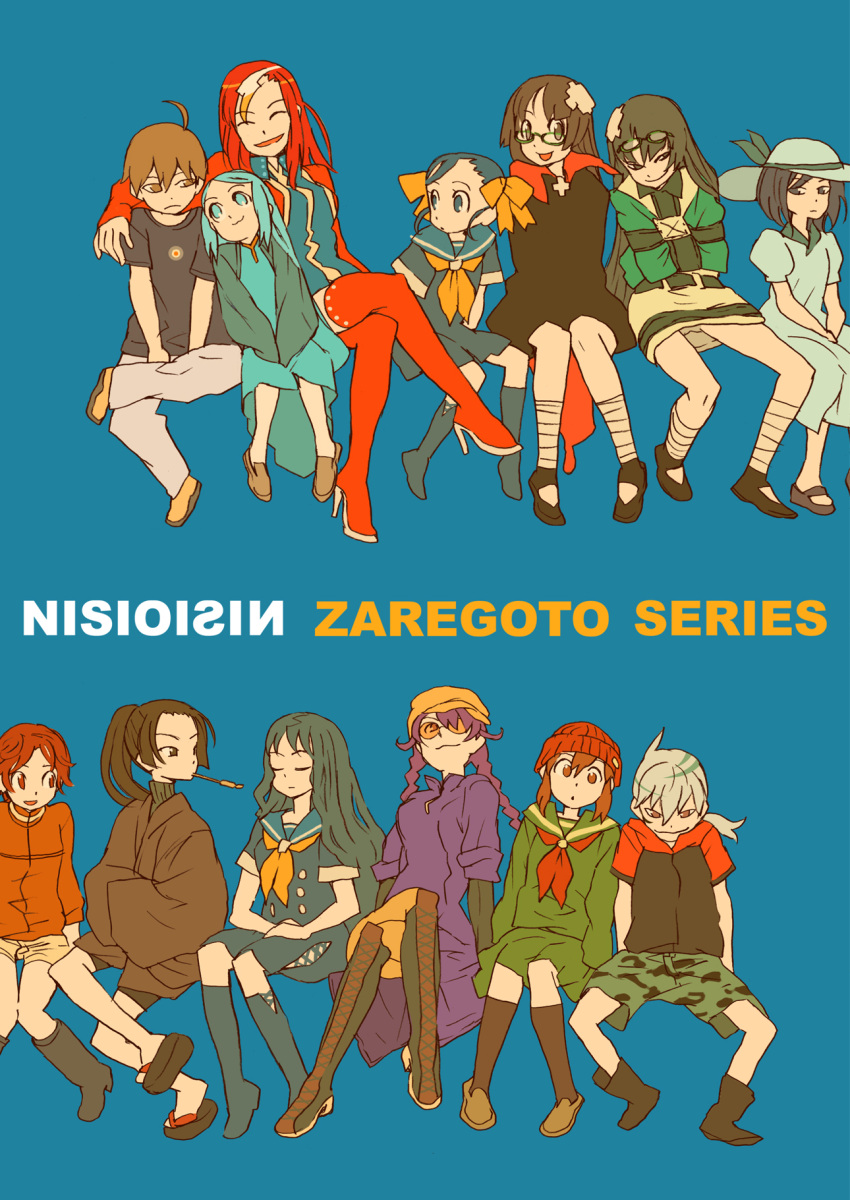 aoii_mikoko, asano_miiko, bandage, bandages, black_hair, blue_hair, boots, brown_hair