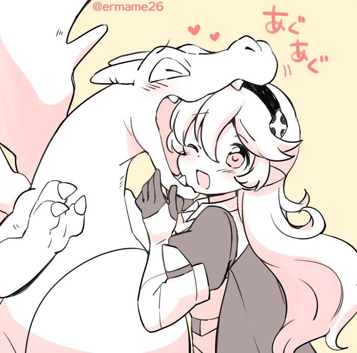 1girl, 1other, armor, biting, cape, charizard, corrin_(fire_emblem), corrin_(fire_emblem)_(female)