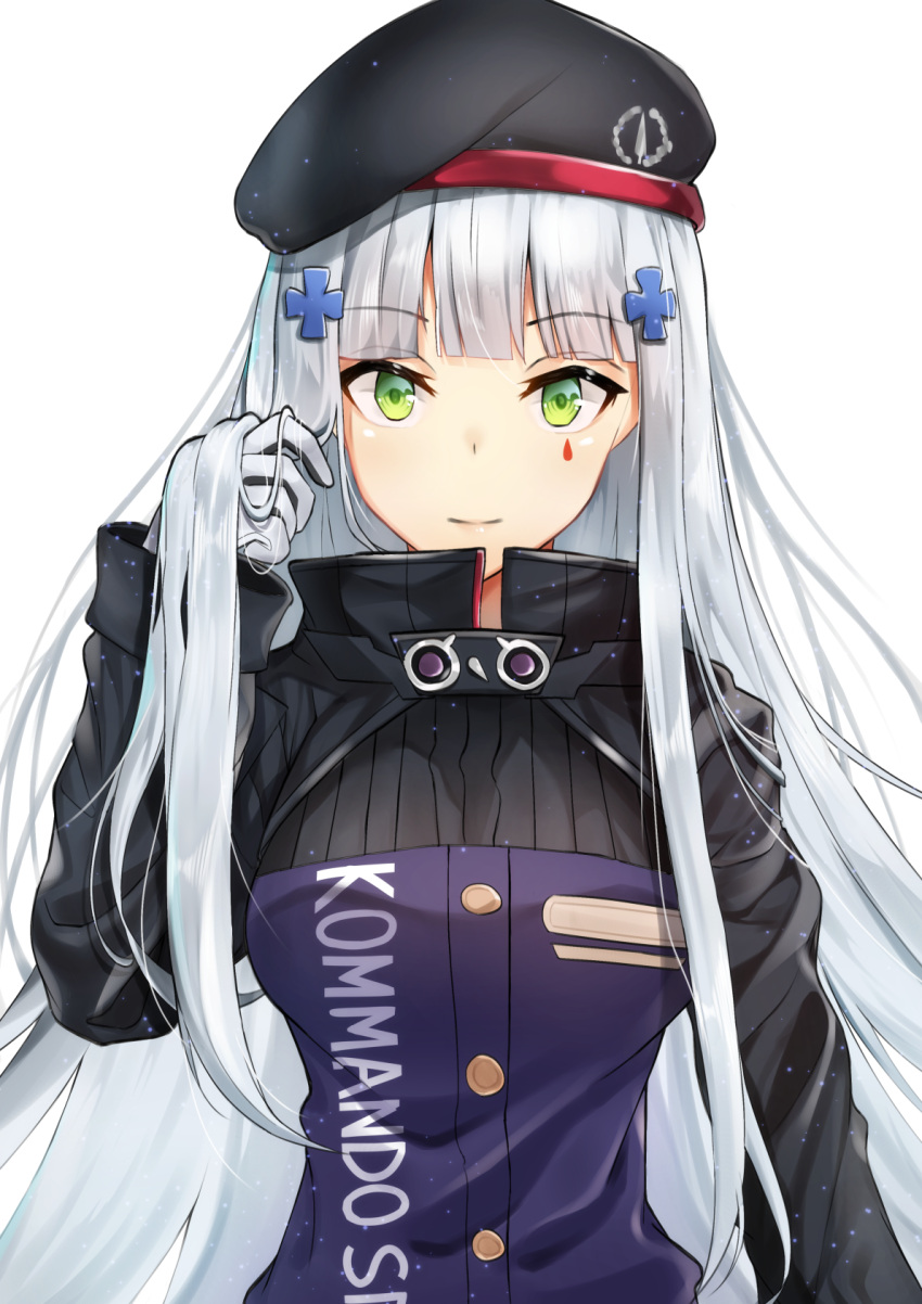 1girl, atora, bangs, beret, black_headwear, blunt_bangs, blush, breasts