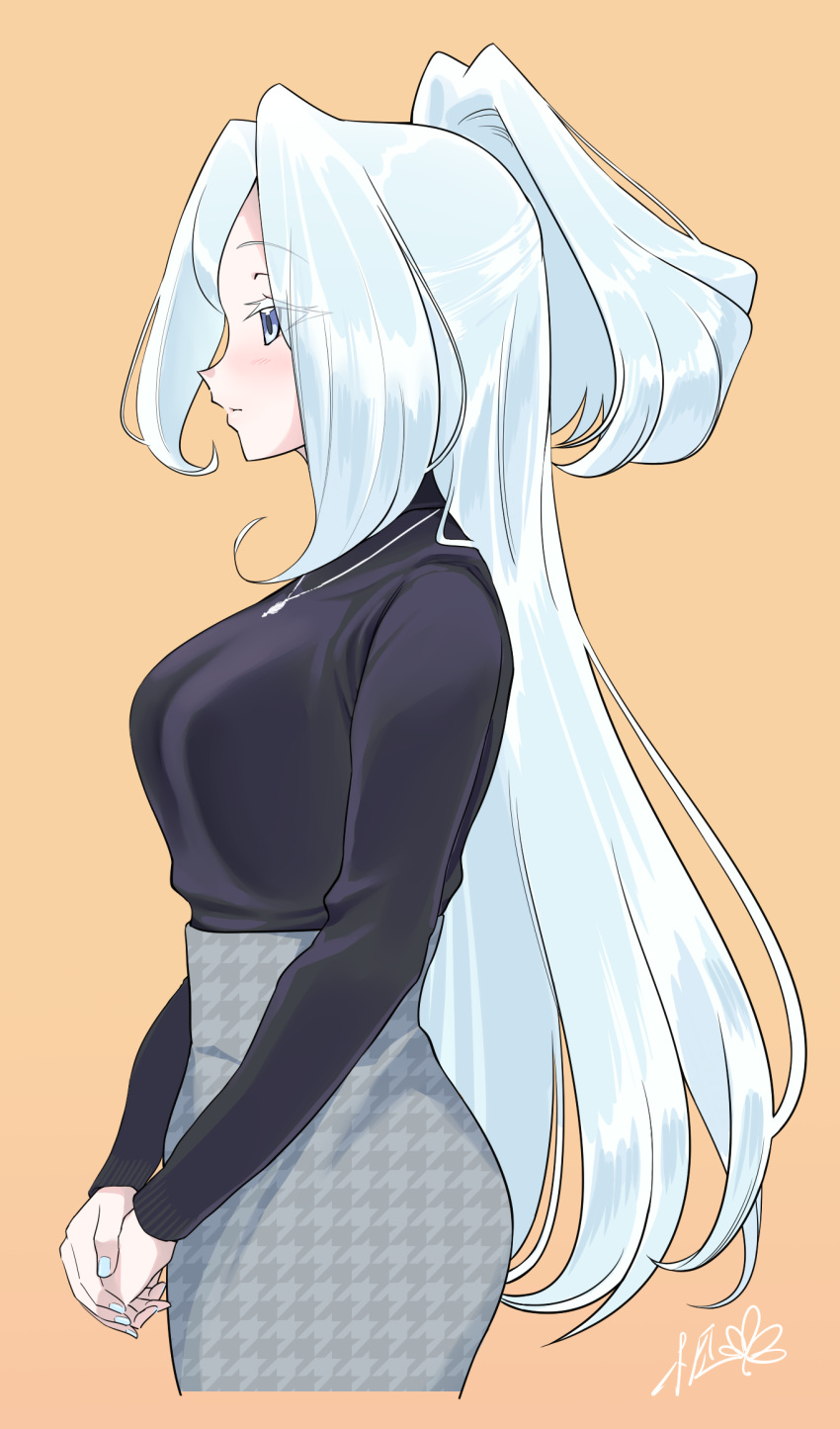 1girl, blue_eyes, blue_hair, blue_nails, breasts, highres, jewelry, jii_(user_ihp6405)