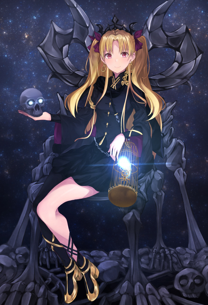 1girl, absurdres, asymmetrical_legwear, asymmetrical_sleeves, black_dress, black_leotard, blonde_hair, blush