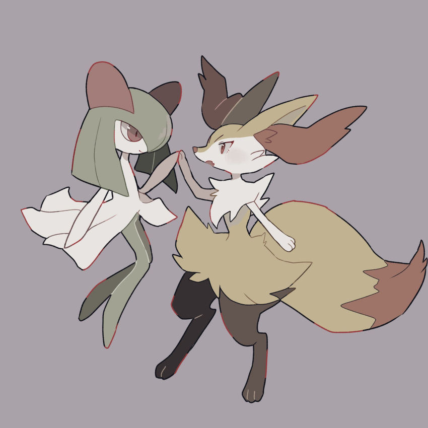 2girls, animal_ear_fluff, animal_ears, bangs, blush, braixen, closed_mouth, commentary_request