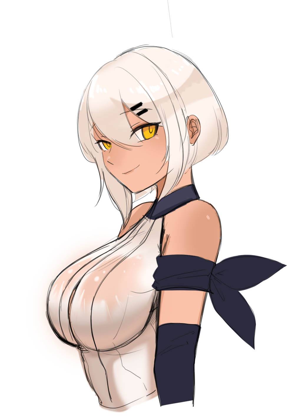 1girl, bare_shoulders, breasts, dark_skin, girls_frontline, hair_ornament, hairclip, highres