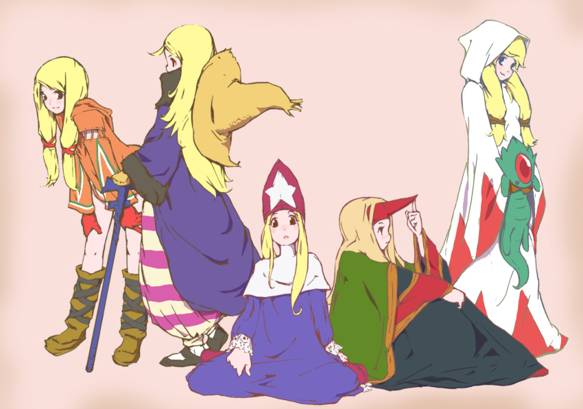 black_mage_(fft), blonde_hair, blue_eyes, blush, boots, brown_eyes, brown_eys, carbuncle