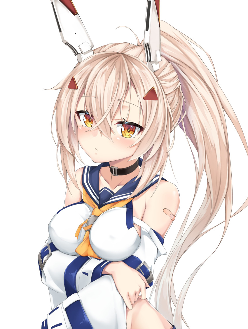1girl, ayanami_(azur_lane), azur_lane, bandaid_on_arm, choker, collarbone, commentary_request, detached_sleeves