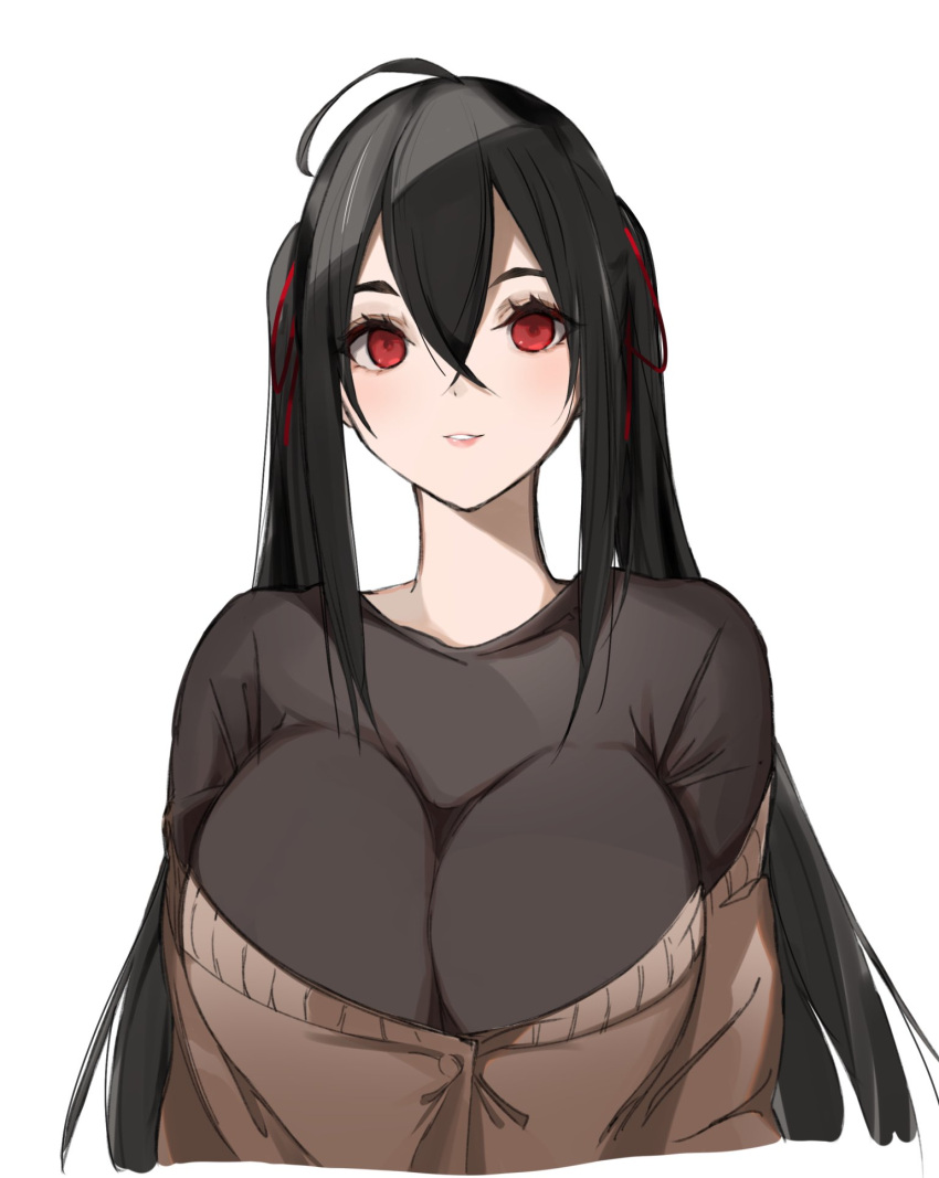 1girl, ahoge, azur_lane, bangs, black_hair, black_shirt, blush, breasts