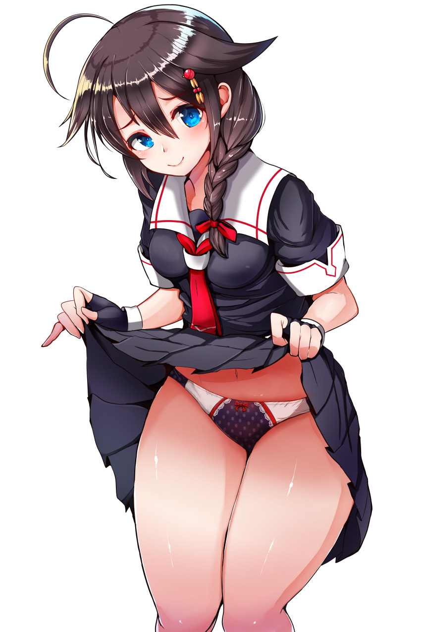 1girl, 51_(akiduki), absurdres, black_hair, blue_eyes, blush, braid, breasts