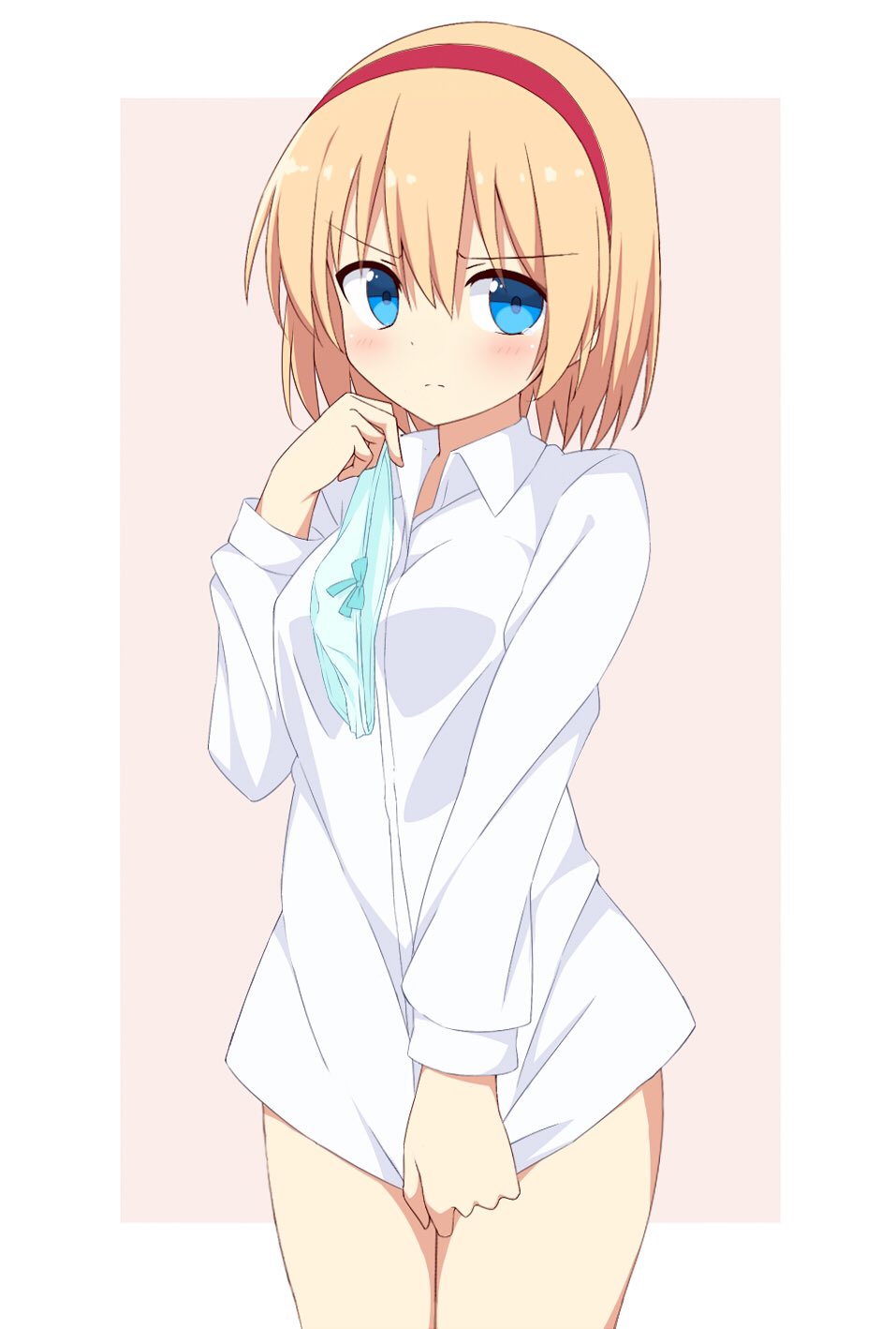 1girl, alice_margatroid, bangs, blonde_hair, blue_eyes, blue_panties, blush, border