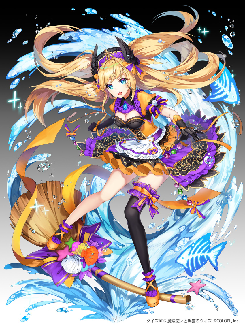 1girl, apple_caramel, apron, black_gloves, black_legwear, blonde_hair, blue_eyes, breasts