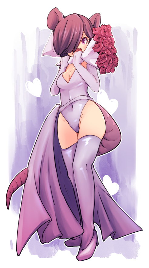 1girl, :d, animal_ears, bangs, borrowed_character, bouquet, breasts, bridal_veil