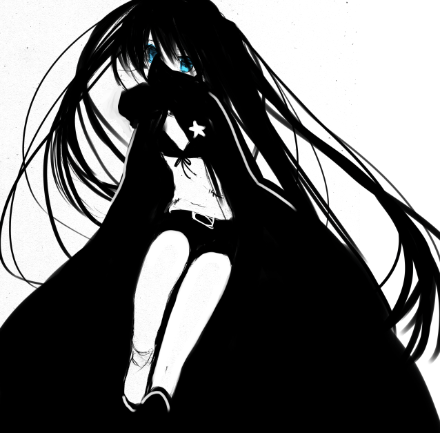 black&acirc;&tilde;&hellip;rock_shooter, black_rock_shooter, black_rock_shooter_(character), blue_eyes, k_(artist), kaimuari, midriff, navel, solo