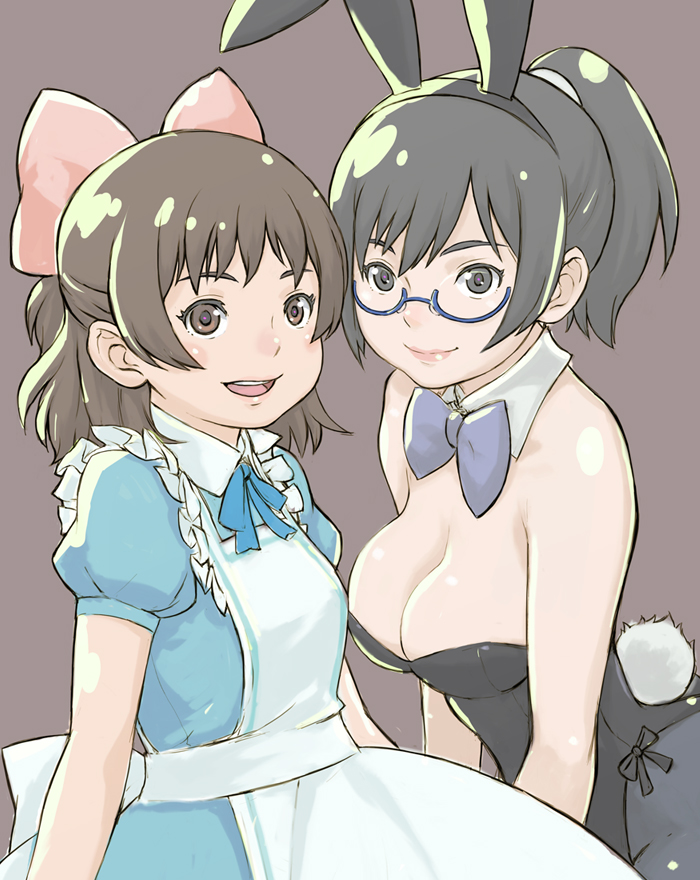 animal_ears, aoi_minamo, bare_shoulders, black_hair, bow, bowtie, breasts, brown_hair