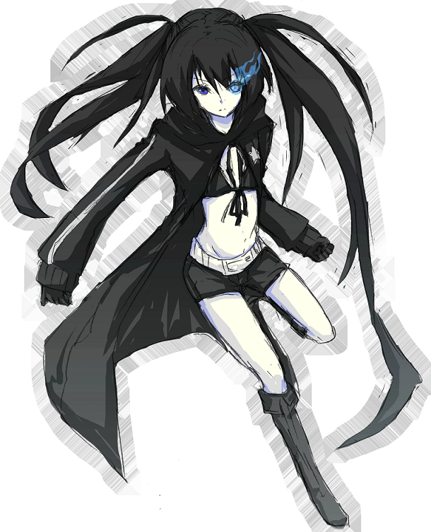 black&acirc;&tilde;&hellip;rock_shooter, black_rock_shooter, black_rock_shooter_(character), blue_eyes, midriff, navel, sayuma, solo
