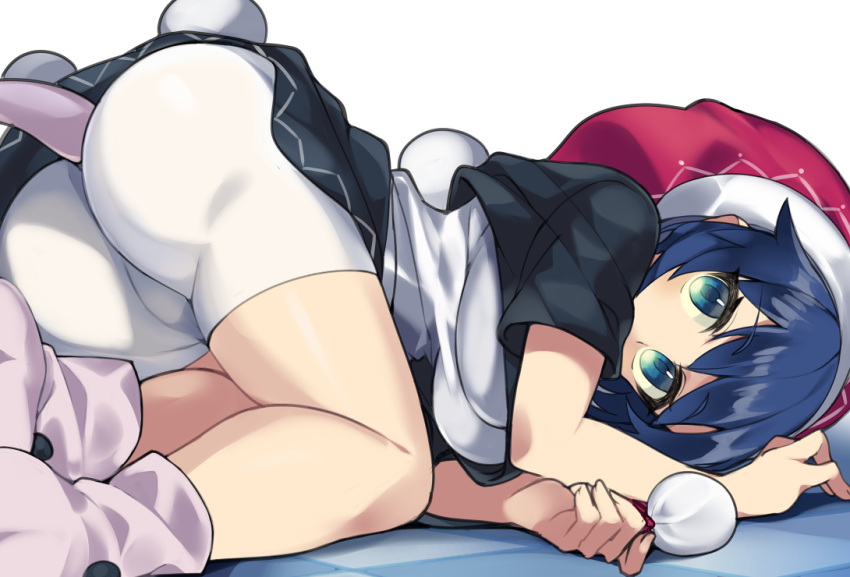 1girl, all_fours, arm_rest, arm_support, ass, bare_arms, bare_legs, bike_shorts