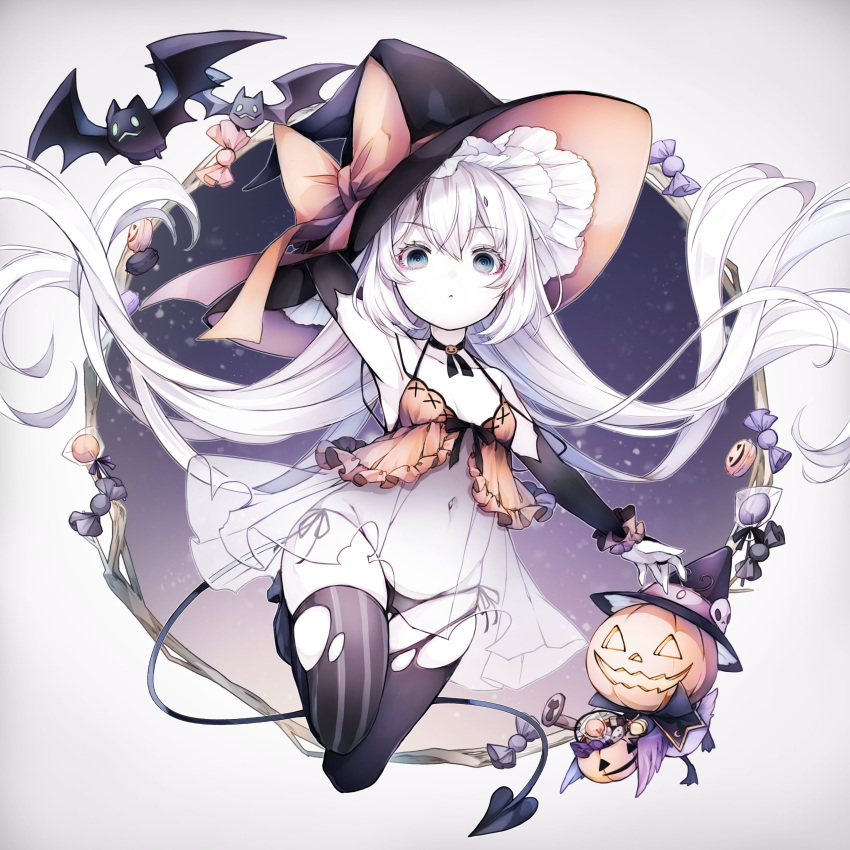 1girl, absurdres, babydoll, black_panties, blue_eyes, bridal_gauntlets, demon_tail, elbow_gloves