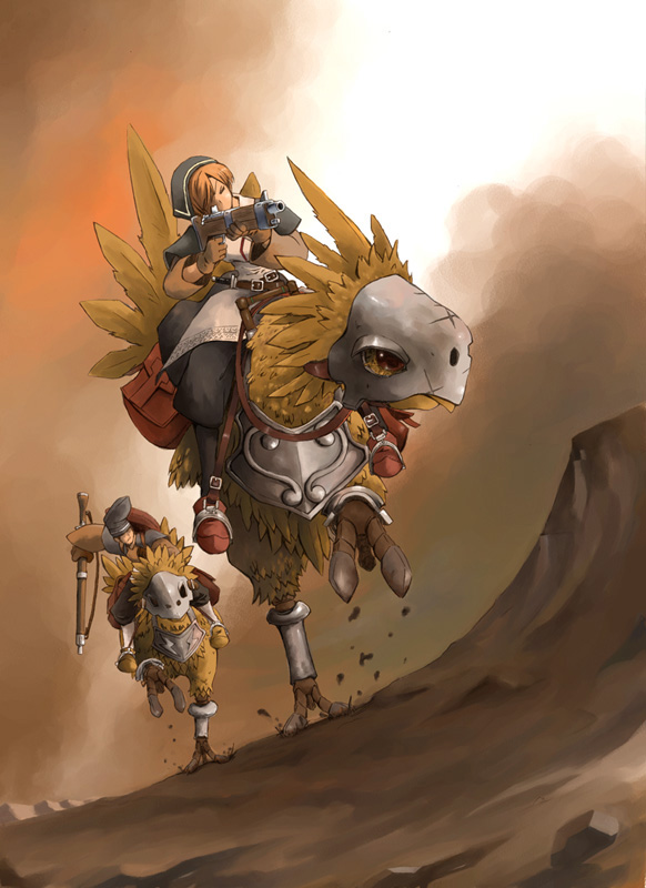barding, cavalry, chemist_(fft), chocobo, final_fantasy, final_fantasy_tactics, gun, hat