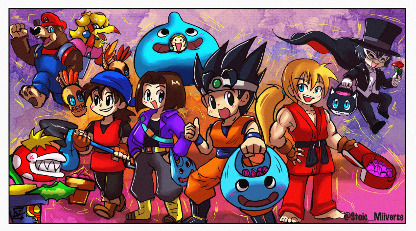 1girl, 1other, 7boys, amamiya_ren, animal, atlus, banjo-kazooie, banjo_(banjo-kazooie)