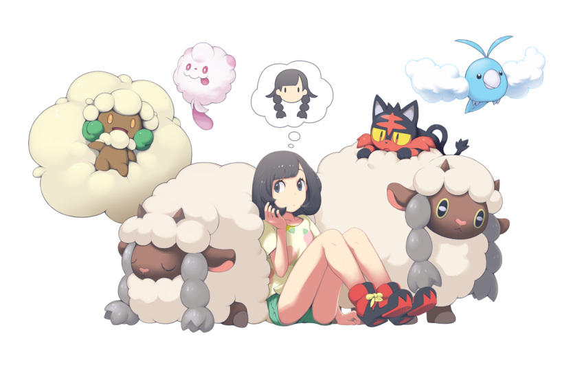 1girl, :p, arm_support, bangs, bare_legs, black_hair, bob_cut, closed_eyes
