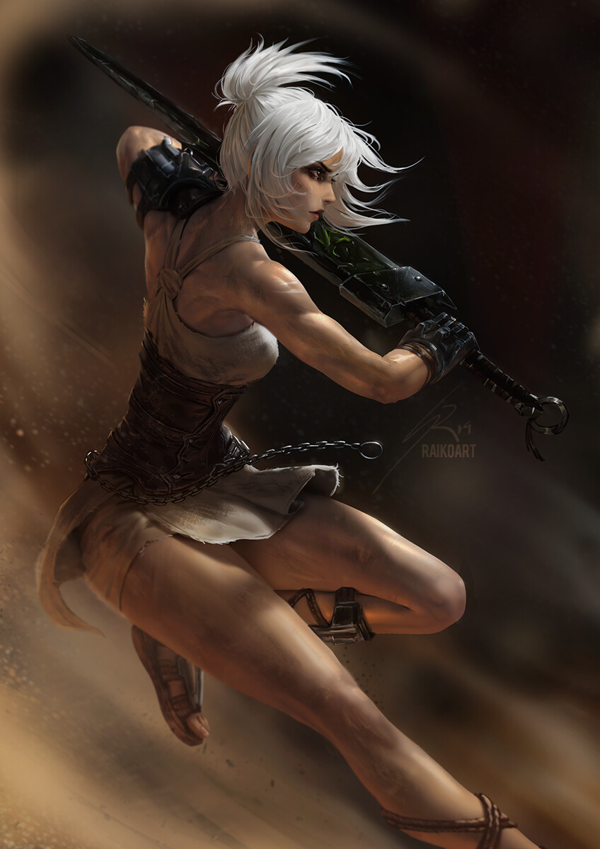 1girl, alternate_costume, bare_shoulders, blurry, blurry_background, brown_eyes, chain, closed_mouth