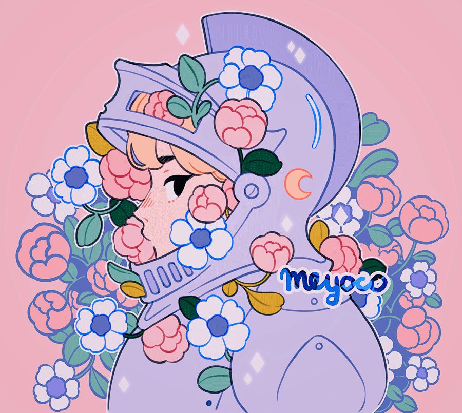 1girl, armor, artist_name, bangs, floral_background, flower, helmet, knight