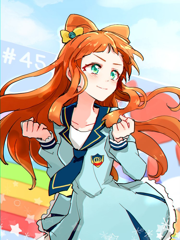 >:), 1girl, aikatsu!_(series), aikatsu_stars!, bangs, bell, blunt_bangs, blush