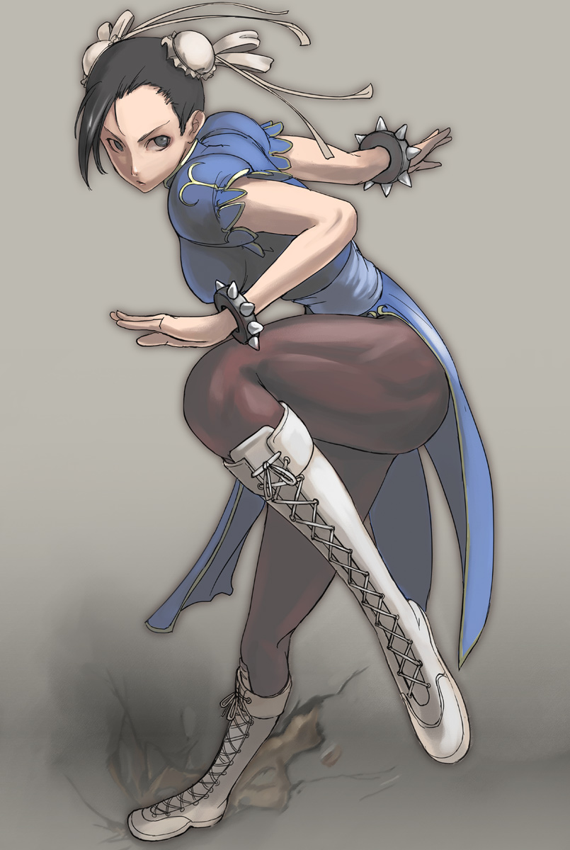 bun_cover, chun-li, face, highres, pantyhose, street_fighter, streetfighter, tea_(artist), thick_thighs, thighs