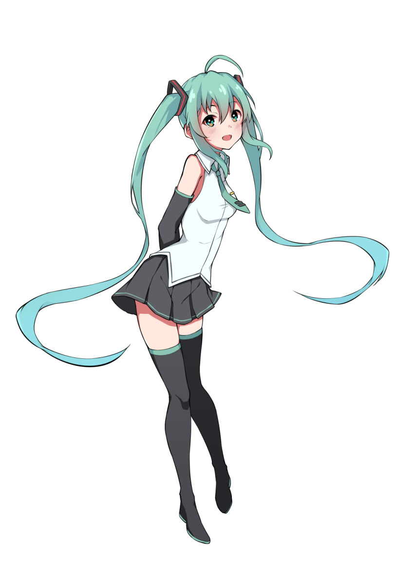 1girl, boots, green_eyes, green_hair, hatsune_miku, highres, huan_(hao7551789), thigh-highs
