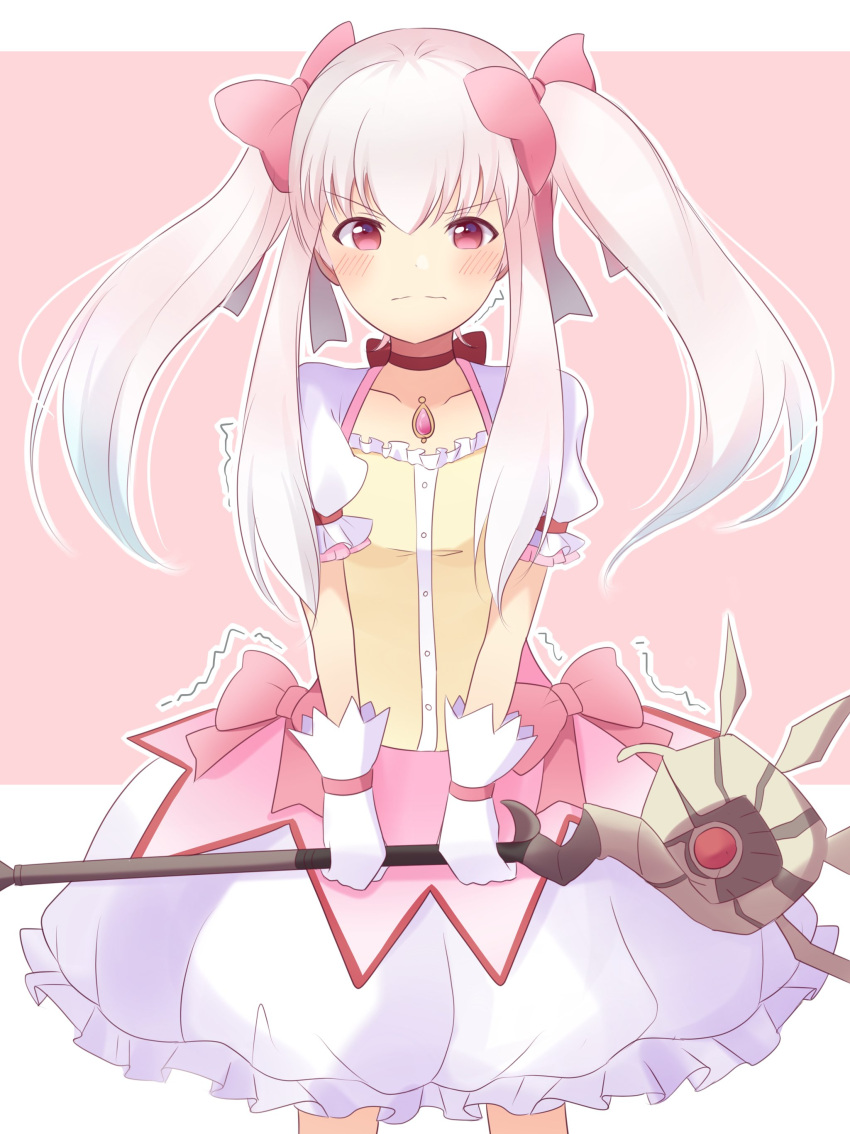1girl, absurdres, angry, annoyed, blush, bow, closed_mouth, cosplay