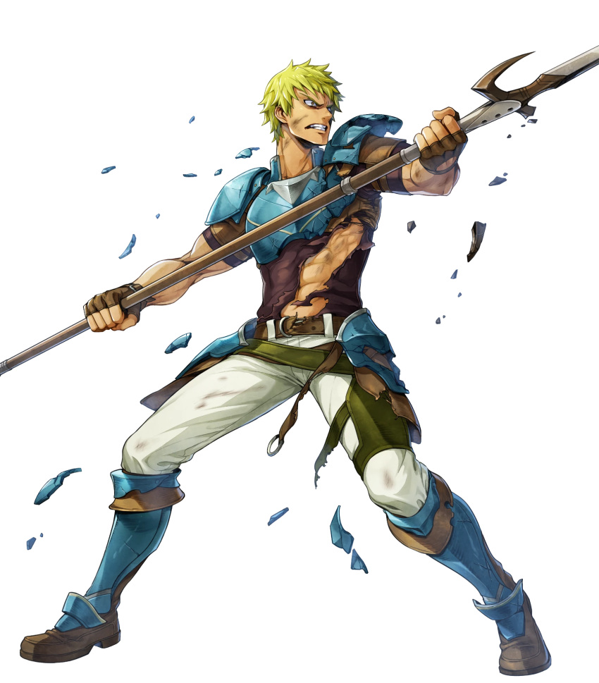 1boy, abs, argon_(exys), armor, belt, blonde_hair, boots, brown_eyes