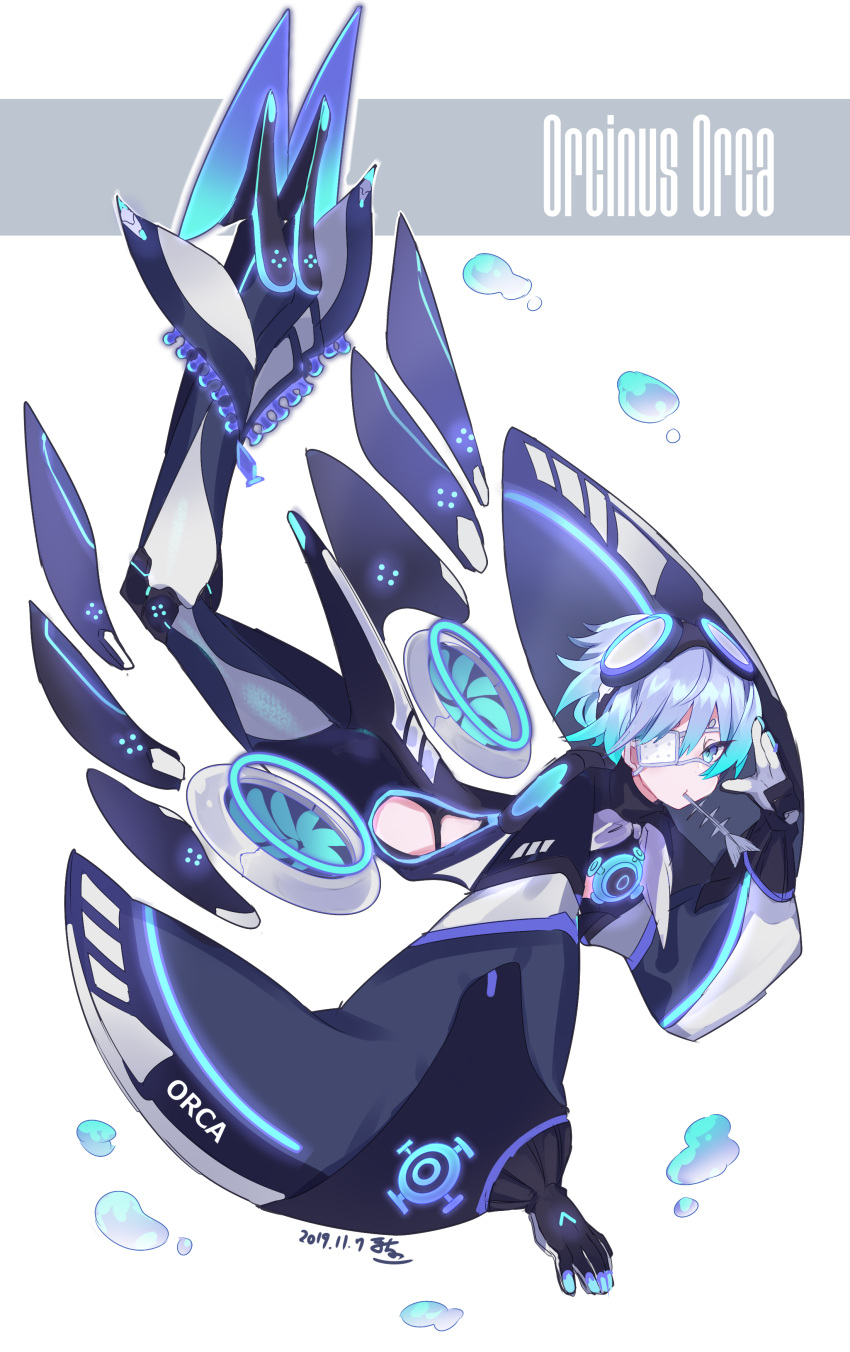 1boy, absurdres, blue_eyes, bodysuit, bubble, commentary_request, dated, eyepatch