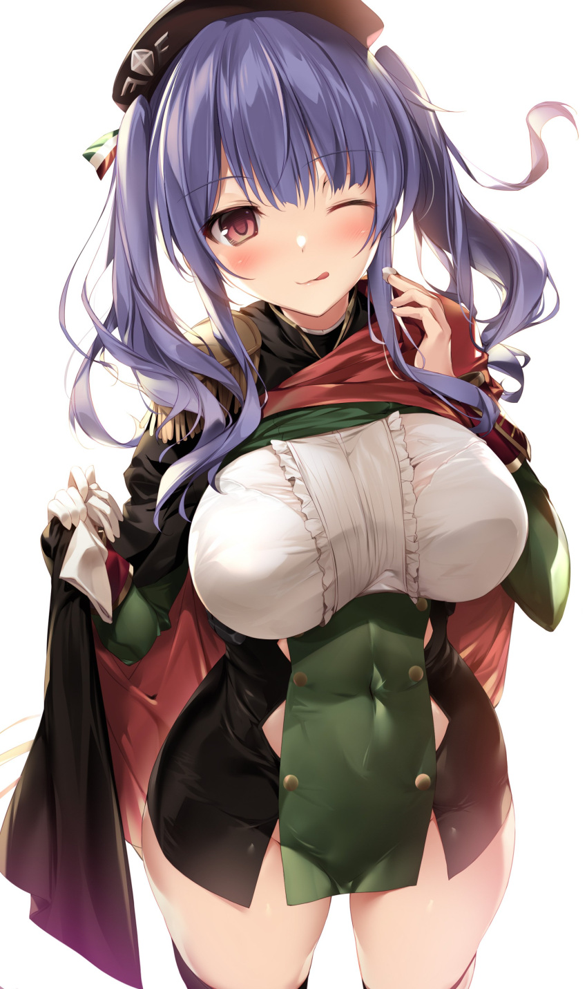 1girl, ;p, absurdres, azur_lane, bangs, beret, black_headwear, blush