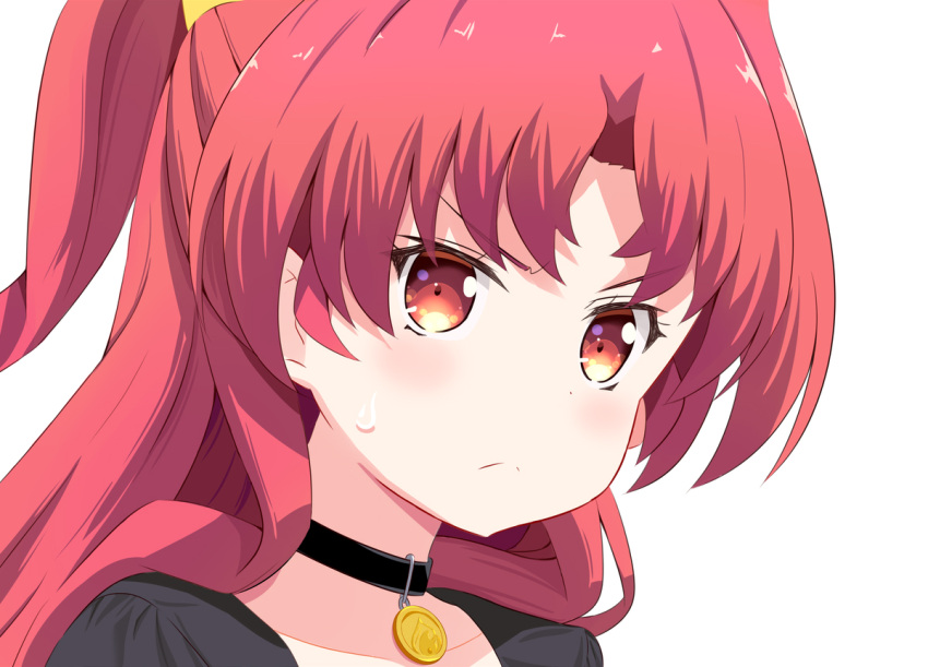 >:(, 1girl, bangs, black_choker, blush, choker, closed_mouth, collarbone