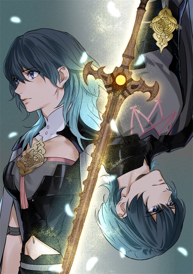 1boy, 1girl, bangs, blue_eyes, blue_hair, byleth_(fire_emblem), byleth_eisner_(female), byleth_eisner_(male)