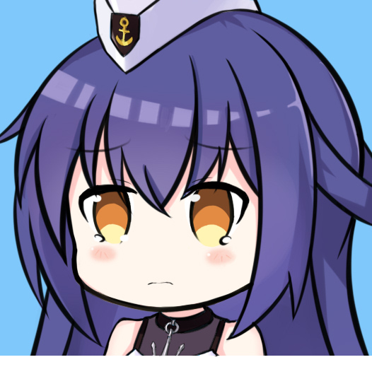 1girl, anchor_symbol, azur_lane, bangs, bare_shoulders, blue_background, blush, brown_eyes