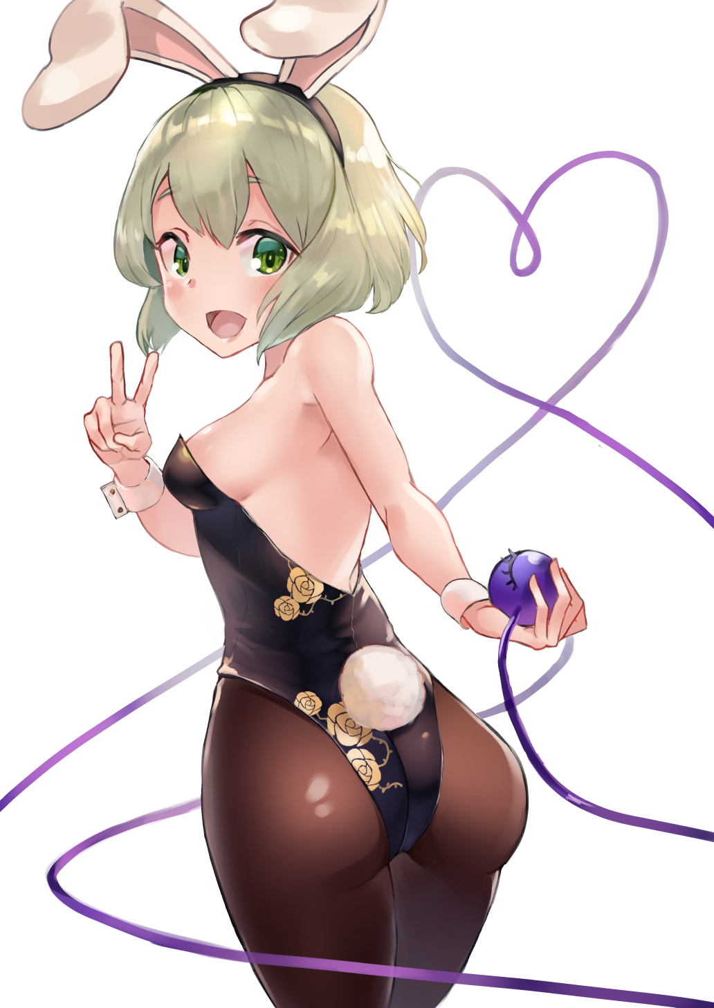 1girl, :d, alternate_costume, amano_hagoromo, animal_ears, ass, bangs, bare_arms