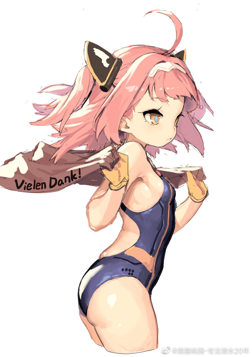 1girl, ahoge, ass, azur_lane, blue_swimsuit, breasts, competition_swimsuit, cowboy_shot