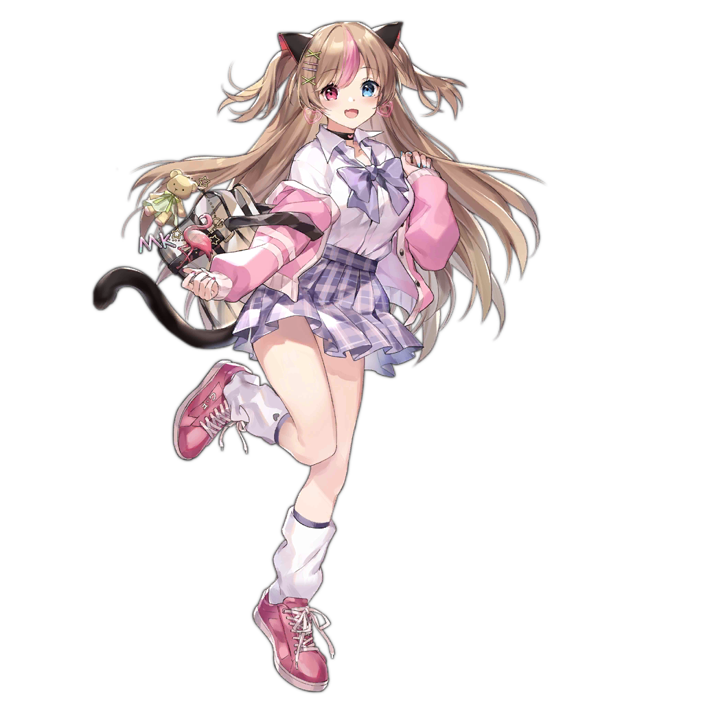 1girl, :d, alternate_costume, animal_ears, bag, bangs, black_choker, blue_eyes