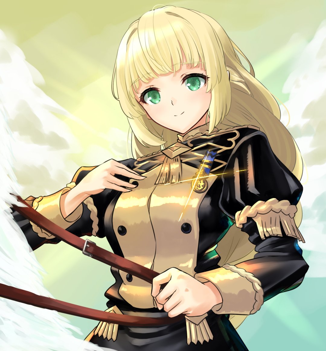 1girl, blonde_hair, closed_mouth, dollinger, fire_emblem, fire_emblem:_three_houses, garreg_mach_monastery_uniform, green_eyes