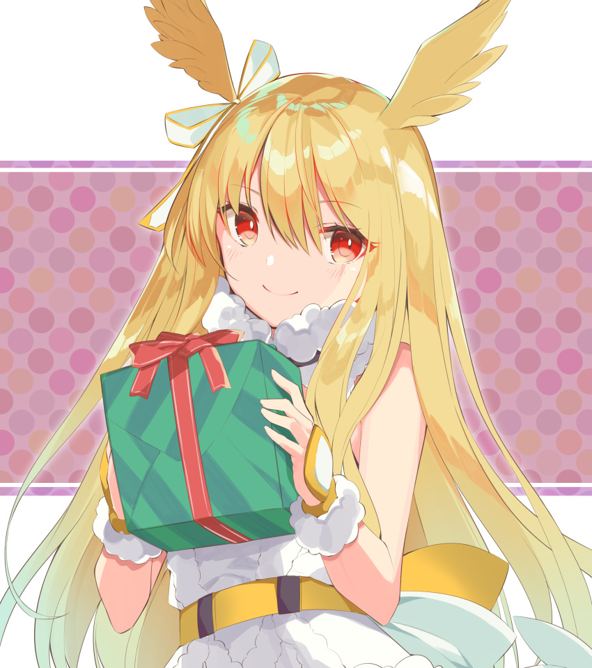 1girl, absurdres, bangs, bare_shoulders, belt, blonde_hair, blush, bow